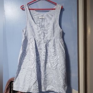 New The Sleep Shirt Linen White + Blue Dress M